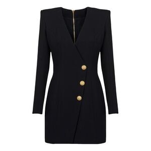 Balmain Black Mini Dress with Gold Buttons